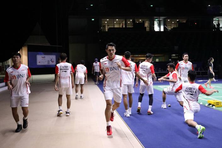 Sesi latihan perdana di Impact Arena, Bangkok (Humas PP PBSI) Sesi latihan perdana di Impact Arena, Bangkok (Humas PP PBSI)