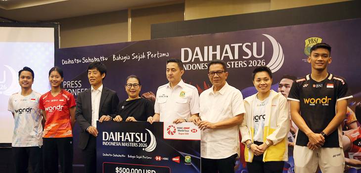 Sesi foto jumpa pers Indonesia Masters 2025 (Djarum Badminton/Haikal Musyaffa Tasdik)