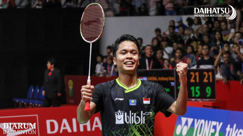 Selebrasi kemenangan Anthony Sinisuka Ginting (Indonesia). Selebrasi kemenangan Anthony Sinisuka Ginting (Indonesia).