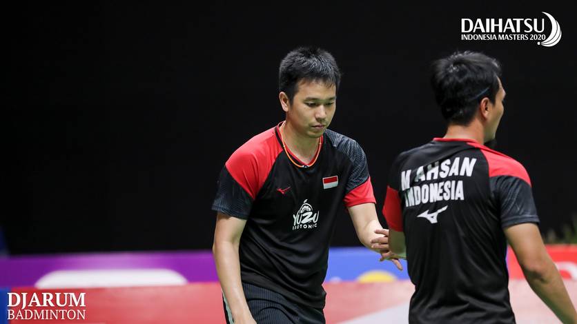 Hendra Setiawan/Mohammad Ahsan (Indonesia) saat berlaga di ajang Daihatsu Indonesia Masters 2020 BWF World Tour Super 500. Hendra Setiawan/Mohammad Ahsan (Indonesia) saat berlaga di ajang Daihatsu Indonesia Masters 2020 BWF World Tour Super 500.