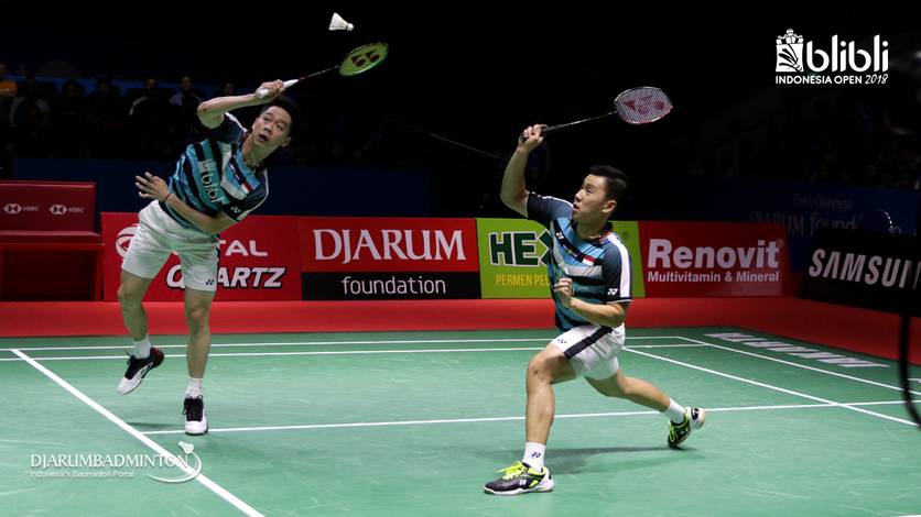 Kevin Sanjaya Sukamuljo/Marcus Fernaldi Gideon saat tampil di Blibli Indonesia Open 2018. Kevin Sanjaya Sukamuljo/Marcus Fernaldi Gideon saat tampil di Blibli Indonesia Open 2018.