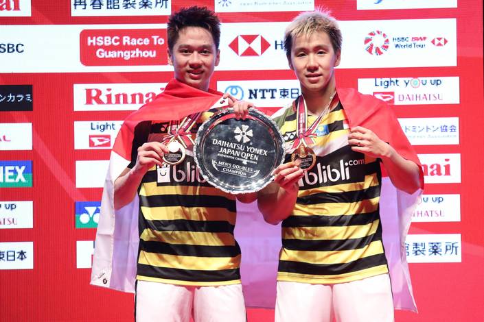 Kevin Sanjaya Sukamuljo/Marcus Fernaldi Gideon menjadi juara Jepang Open 2018 BWF World Tour Super 750. Kevin Sanjaya Sukamuljo/Marcus Fernaldi Gideon menjadi juara Jepang Open 2018 BWF World Tour Super 750.