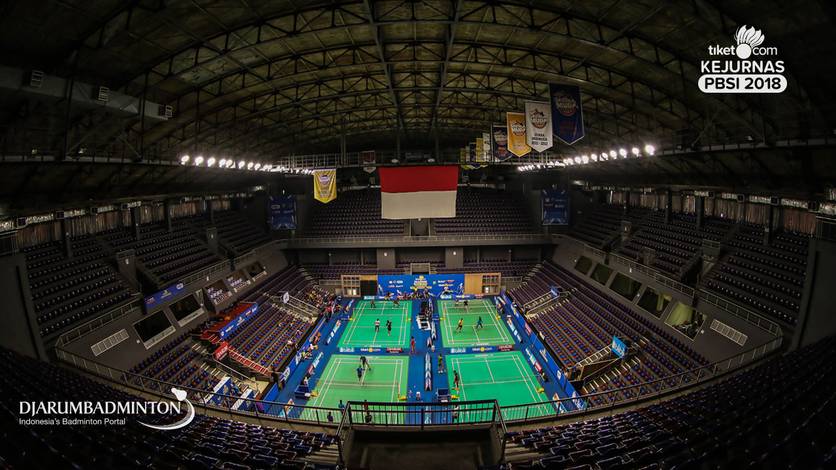 Suasana persiapan Tiket.com Kejurnas PBSI 2018 di Britama Arena. Suasana persiapan Tiket.com Kejurnas PBSI 2018 di Britama Arena.