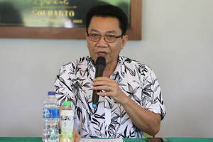 Sekretaris Jenderal PP PBSI, Achmad Budiharto saat memberikan statement.
