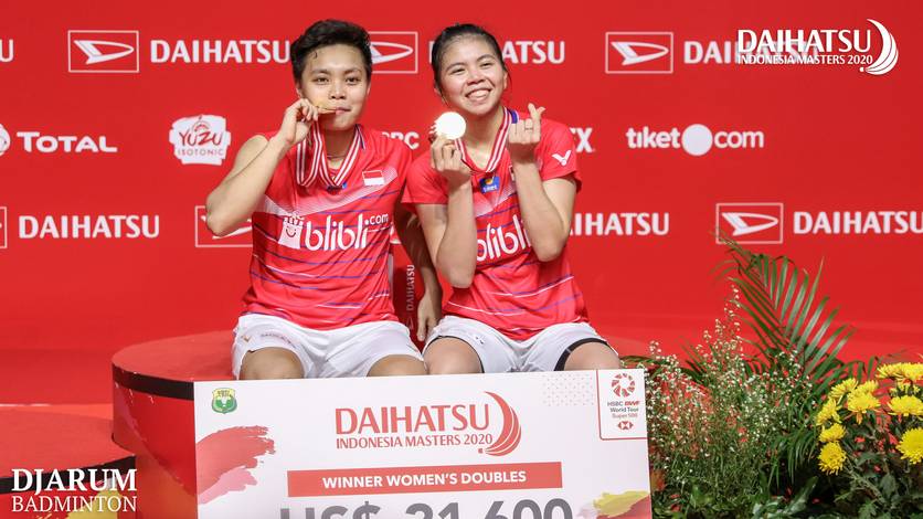 Greysia Polii/Apriyani Rahayu (Indonesia) saat menjuarai Daihatsu Indonesia Masters 2020 BWF World Tour Super 500, Januari lalu. Greysia Polii/Apriyani Rahayu (Indonesia) saat menjuarai Daihatsu Indonesia Masters 2020 BWF World Tour Super 500, Januari lalu.