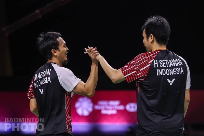 Selebrasi kemenangan Hendra Setiawan/Mohammad Ahsan. (Copyright: Badmintonphoto | Courtesy of BWF) Selebrasi kemenangan Hendra Setiawan/Mohammad Ahsan. (Copyright: Badmintonphoto | Courtesy of BWF)
