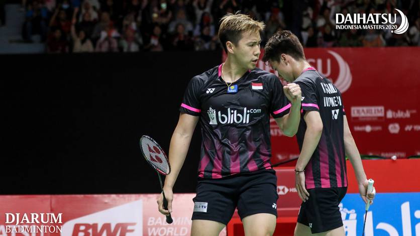 Selebrasi Kevin Sanjaya Sukamuljo/Marcus Fernaldi Gideon (Indonesia). Selebrasi Kevin Sanjaya Sukamuljo/Marcus Fernaldi Gideon (Indonesia).