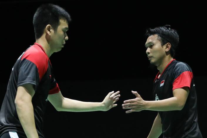 Selebrasi Hendra Setiawan/Mohammad Ahsan (Indonesia). Selebrasi Hendra Setiawan/Mohammad Ahsan (Indonesia).
