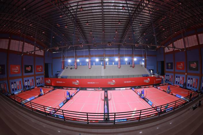 Suasana persiapan Gelanggang Ramaja Tanjung Priok, Jakarta Utara.