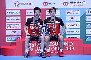 Kevin Sanjaya Sukamuljo/Marcus Fernaldi Gideon (Indonesia) keluar sebagai juara Japan Open 2019 BWF World Tour Super 750.