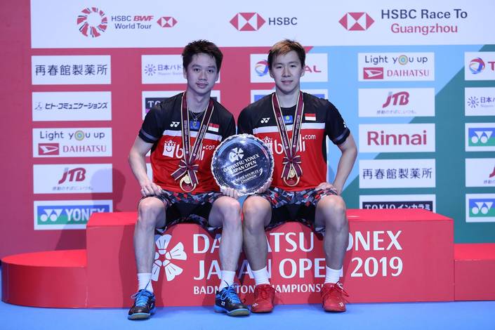 Kevin Sanjaya Sukamuljo/Marcus Fernaldi Gideon (Indonesia) keluar sebagai juara Japan Open 2019 BWF World Tour Super 750. Kevin Sanjaya Sukamuljo/Marcus Fernaldi Gideon (Indonesia) keluar sebagai juara Japan Open 2019 BWF World Tour Super 750.