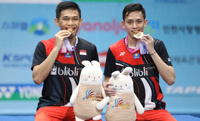 Ganda putra Indonesia nomor tujuh dunia, Fajar Alfian/Muhammad Rian Ardianto saat menjuarai Korea Open 2019 BWF World Tour Super 500. (Foto: PP PBSI) Ganda putra Indonesia nomor tujuh dunia, Fajar Alfian/Muhammad Rian Ardianto saat menjuarai Korea Open 2019 BWF World Tour Super 500. (Foto: PP PBSI)