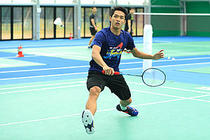 Jonatan Christie (Indonesia) saat melakukan sesi latihan di Incheon, Korea.