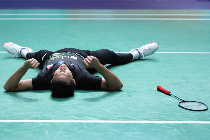 Selebrasi kemenangan Jonatan Christie (Indonesia). Selebrasi kemenangan Jonatan Christie (Indonesia).
