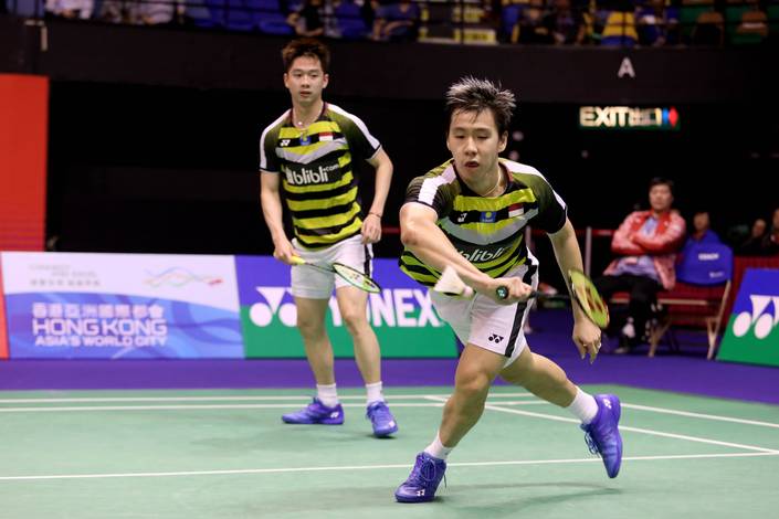 Kevin Sanjaya Sukamuljo/Marcus Fernaldi Gideon berusaha menghadang serangan. Kevin Sanjaya Sukamuljo/Marcus Fernaldi Gideon berusaha menghadang serangan.