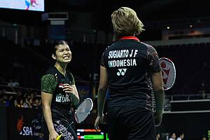 Ekspresi kekecewaan Jauza Fadhila Sugiarto/Yulfira Barkah (Indonesia).