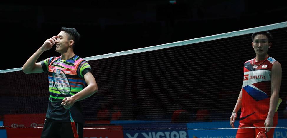 Selebrasi kemenangan Jonatan Christie (Indonesia). Selebrasi kemenangan Jonatan Christie (Indonesia).