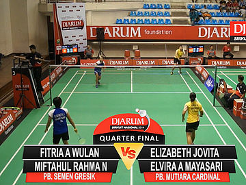 Fitria Ayunawang Wulan/Miftahul Rahma Nabila (PB. SEMEN GERSIK) VS Elizabeth Jovita/Elvira Arumningtyas Mayasari (PB. MUTIARA CARDINAL)