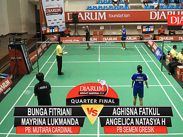 Bunga Fitriani/Mayrina Lukmanda (PB. MUTIARA CARDINAL) VS Aghisna Fatkul Lailli/Angelica Natasya Herloardjo (PB. SEMEN GRESIK)