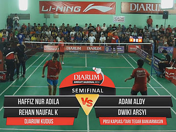 Haffiz Nur Adila/Rehan Naufal Kushardjanto (PB DJARUM KUDUS) VS Adam Aldy/Dwiki Arsyi Syahnanda (PBSI KAPUAS/PB TARI TEGAR BANJARMASIN)