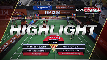 M Yusuf Maulana/Yonathan Ramlie (Mentari RBT) VS Helmi Yudha/Peter Mandala S (Mutiara Cardinal Bandung)