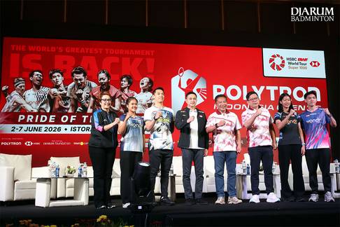 Sesi foto jumpa pers Polytron Indonesia Open 2026