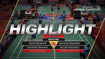 Zank Oscario D/Salsabila Dewanti (Mutiara Cardinal Bandung) VS Gerardo Rizqullah Hafidz/Aisyah Hanadiya Taisir (Jaya Raya Jakarta/Berkat Abadi)