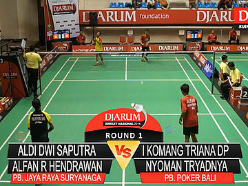 Aldi Dwi Saputra/Alfan Riky Hendrawan (PB. JAYA RAYA SURYANAGA) VS I Komang Triana Dharma Putra/Nyoman Tryadnya Arya Kurniawan (PB. POKER BALI/PELATPROV BALI)